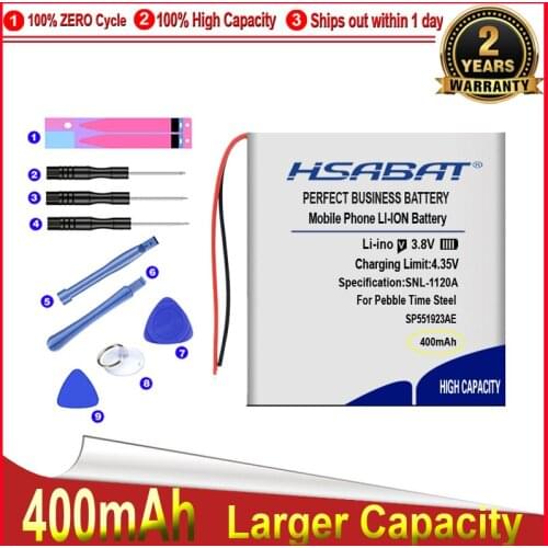 HSABAT 0 Cycle 400mAh SP551923AE P140116 Battery for Pebble Time Steel Classic Smart Watch High Quality Replacement Accumulator
