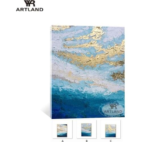 Picture beautiful scenery Handmade abstract oil painting on canvas gold and blue sky wall art poster for living room sofa
