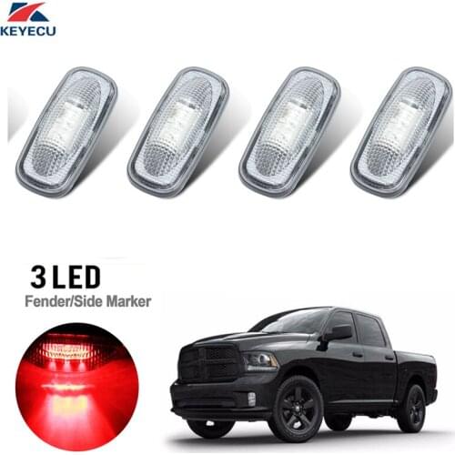 KEYECU 4Pieces 12V Red LED Fender Bed Side Marker Lights Set For 2003-2009 DODGE RAM Pickup F250 3500