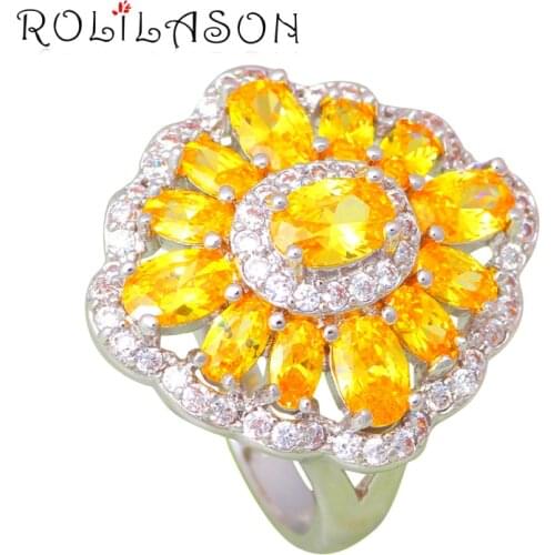 Party Rings for Women Yellow Zirconia silver color Stamped Excellent Fashion Jewelry Ring USA Size #6#7#8#9#10 JR2115