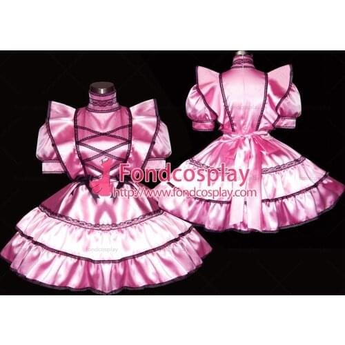 Sexy Sissy Maid Satin Pink Dress Lockable Uniform Cosplay Costume Tailor-made[G277]
