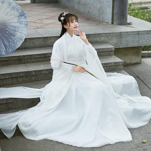Long Sleeve Costume Lady Stage Performance Clothing White Elegant Women Hanfu Dressing Cosplay Clothes Novelty Satin Tang Suit