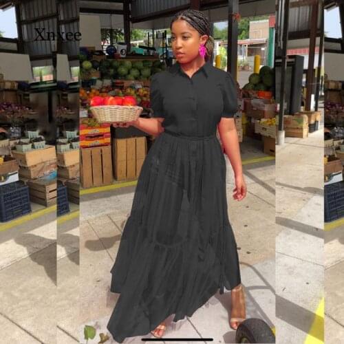 Summer Womens Fashion Shirt Style Button Gauze Dress Ladies Long Street Solid Color Dress Casual Home Commuter Dress Women