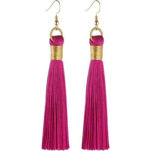 LOVBEAFAS Tassel Earrings For Women Statement Fashion Jewelry Drop Dangle Long Earrings Golden Wrap Silk Fabric Vintage Earrings