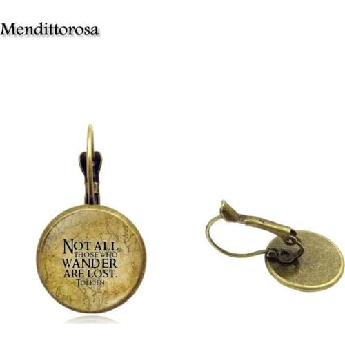 Mendittorosa Jewelry Glass s Bronze/Silver/Golden Clip Ear Hook Drop Earrings Bijouterie Not all those who wander are lost