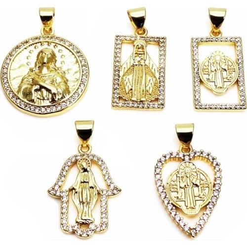 Micro white Zircon Pendant virgin Mary Pendant fashion palm hand heart Pendant necklace chain DIY jewelry accessories