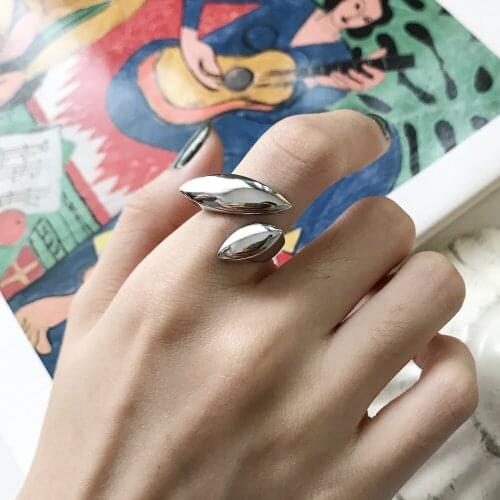 Minimalist Authentic S925 Sterling Silver Fine Jewelry geometric glossy polished surface rings silver creative open J277