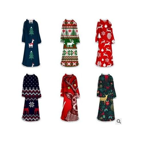 New Arrival 3D Christmas Printed Oversized Winter Thick Comfy TV Hoodie Sweatshirt Adults Soft Fluffy Fleece blanket with Sleeve