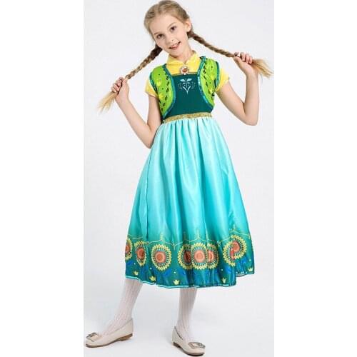 Little Girls Princess Dress Anna Costume for Kids Snow Frozen Dress Girls Halloween Cosplay Costume Birthday Carnival Party