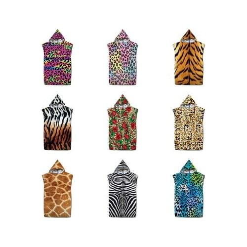 Fashion Leopard Pattern Microfiber Beach Poncho Towel Outdoor Sport Wetsuit Changing Robes Quick Drying Bath Hooded Towels