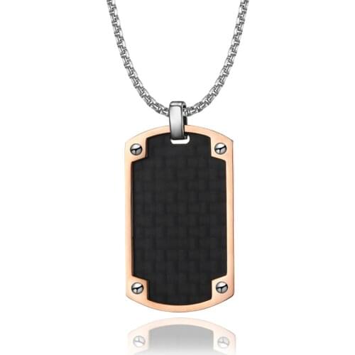 Carbon Fiber Pendant Dog Tag Mens Necklace for Military Army Soldier Jewelry Gift Stainless Steel 24Inch Chain Link