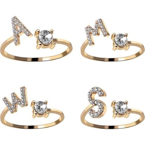 A-Z Letter Gold Color Metal Adjustable Opening Ring Initials Name Alphabet Female Creative Finger Rings Trendy Party Jewelry