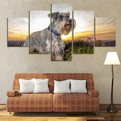 Standard Schnauzer Modern Canvas 5 Pieces/Set Animal Scenery Painting Modular Poster Picture Living Room Home Decor frame