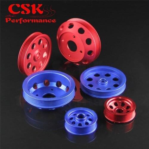 Light-weight Aluminum Crank Pulley Kit Fits For 1989-1998 Nissan Silvia SR20DET 240SX S13 S14 S15 Blue/Red