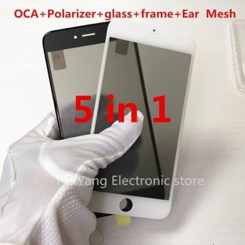 50pcs 5 in 1 Cold Press Front Outer Glass with OCA with Polarizer Frame Bezel For iphone 6 6plus 6s plus Glass+frame +OCA