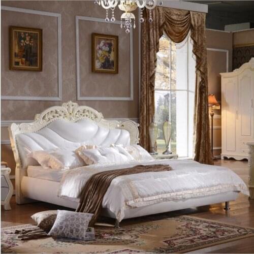 High quality factory price royal large king size Genuine leather soft bed bedroom furniture soft bed o1214