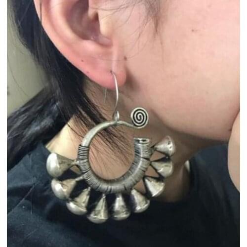 Jewelry Free Shipping Hot selling new-Wholesale-hot >> Tibetan Charm Tribal Jewelry Miao Silver Large Hollow Earrings Pair