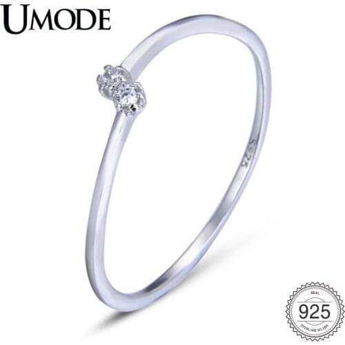 UMODE New Fashion Zircon CZ 925 Sterling Silver Open Rings for Women Clear Purple Pink Silver Bypass Jewelry Bijoux ALR0817