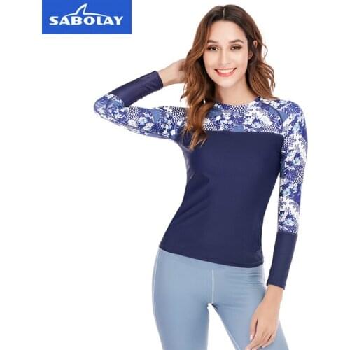Sabolay Swimsuit Womens Long Sleeve Sun Proof Split Swimsuit Printed Fast Dry Snorkeling Surfing Suit