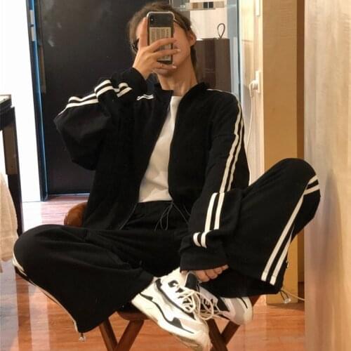 Student loose slim sports suit womens large size sweater casual two-piece running suit