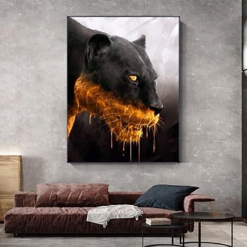 Animal Black Panther Canvas Print Wall Art Golden Eyes Fresh Kill Canvas Paintings Room Decoration Fashion Wall Art Painting