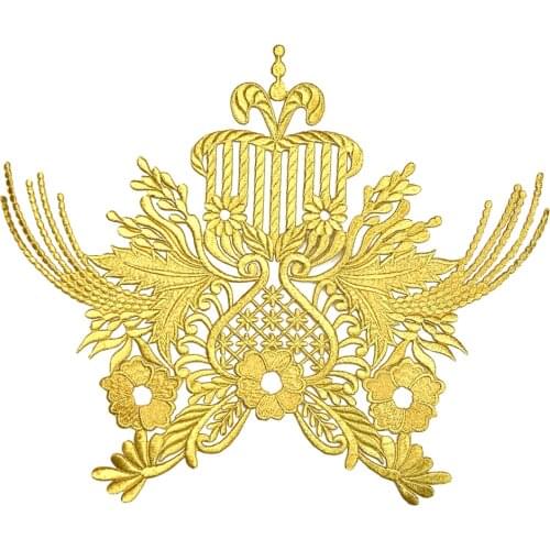 Iron On Gold Baroque Applique Embroidery Patch Embroidered Patches For Clothing Clothes Sticker Parches Bordados Ropa AC1553