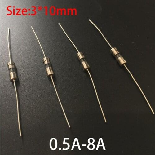 0.5A 1A 1.5A 2A 3A 3.15A 250V 3*10mm 3x10mm Copper Cap Glass Tube Cartridge Fast Quick Acting Blow Lead Wire Axial Fuse