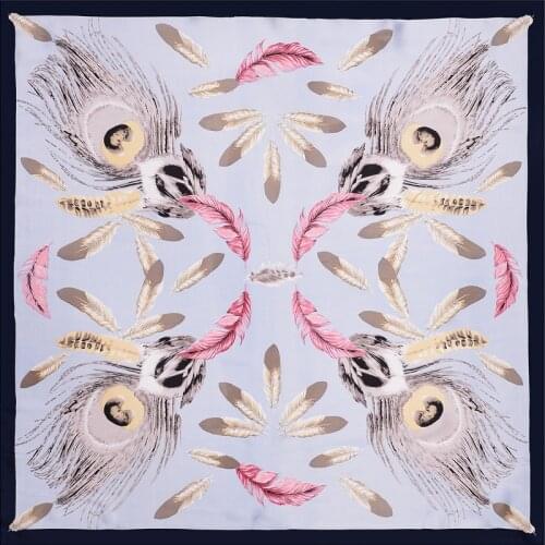 2020 60x60 feather Print Multipurpose women Silk twill scarf Satin square tie Hairband ladies foulard femme towel bufanda shawl