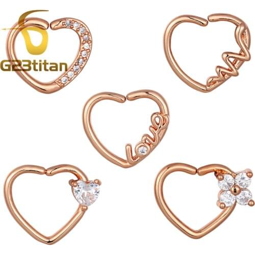 2019 New CZ Hoop Nose Studs Septum Ring Heart Design Ear Daith Piercing Tragus Cartilage Helix Earring Body Jewelry