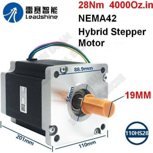 Leadshine 28Nm 4000 Oz.in 110mm NEMA42 2PH 110HS28 6A 4-Lead 19mm Shaft Hybrid Stepper Motor Match DM2282 DMA1182 For CNC Router