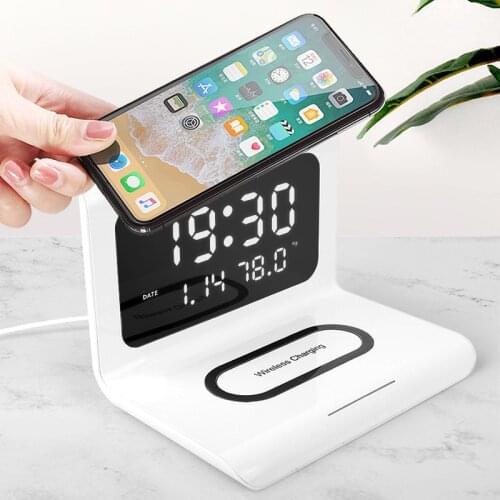 Wireless Charger Station 10W Fast Wireless Charging Dock with Digital Clock for Apple IPhone 11 Pro XR XS X for Airpods Pro 2