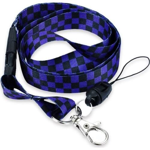"Purple Black Checker" Lanyard Keychain Necklace Cell Phone Lanyards ID Card Badge Holde Keys Neck Straps 12pc/lot Free Shipping