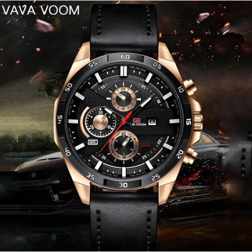 VAVA VOOM Luxury Brand Men Sport Watches Mens Leather Rome Digital Army Military Watch Man Quartz waterproof Clock Relogio