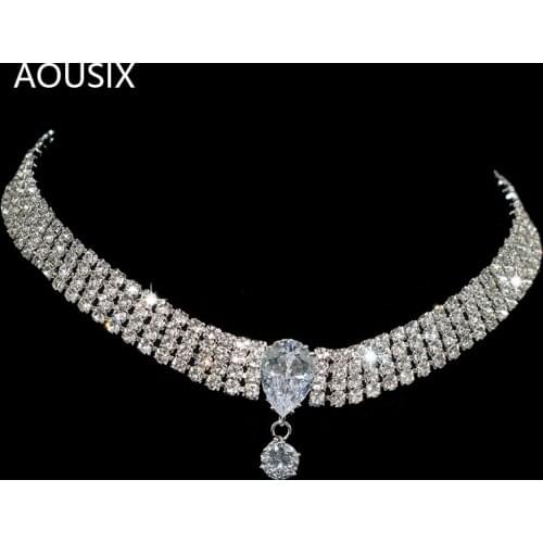 Zircon Flower Necklace Silver Plated Short Chain Crystal Choker For Women Water Drops Necklace Bridal Chocker neck Jewelry Gifts
