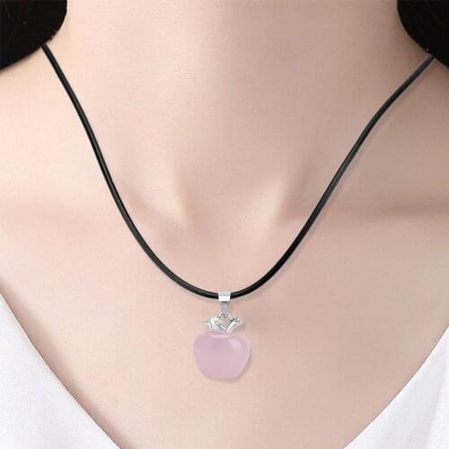 HOOMIN Crystal Pendants Necklaces Natural Pink Rose Quartz Suspension Fashion Jewelry Pink Jade For Female Women Gift