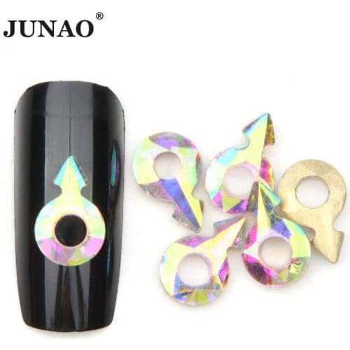 JUNAO 50pcs 6x10mm Arrow Shape Glass Nail Art Rhinestones Flatback AB Crystal Stones Glitter Diamond For 3D Nail Art Decoration