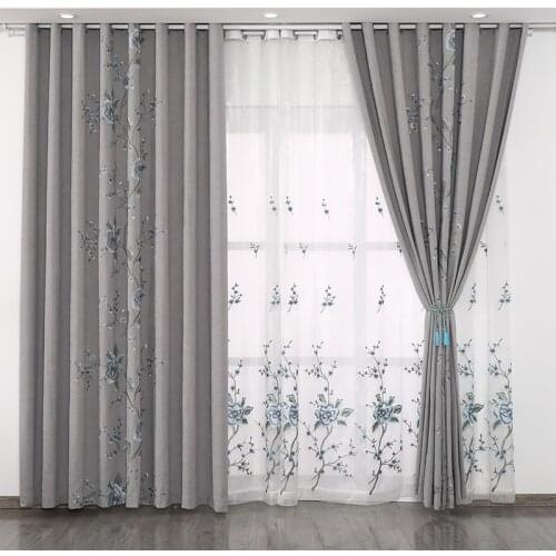 Chinese Light Gray Bedroom Luxury Fashion Simple Living Room Curtains Embroidered Curtains