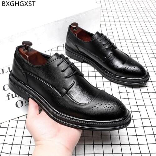 Brown Oxford Leather Shoes Men Classic Black Dress Shoes for M E N Formal Party Shoes for Man 2021 Chaussure Zapatos De Hombre