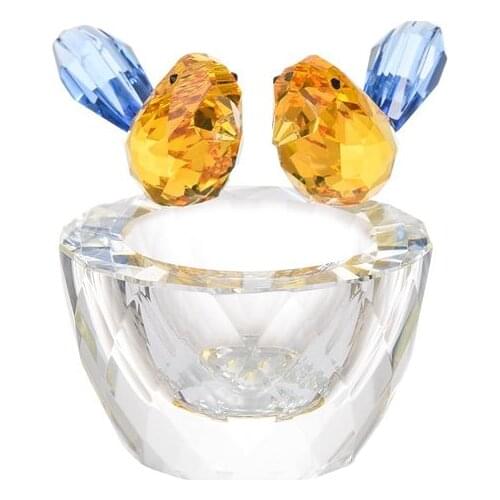 Beatiful Crystal Yellow Birds on A Bowl Figurines Collection Art Glass Jewelry Ring Holder Status for Table Home Decor