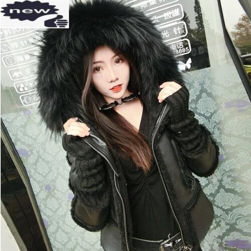 Luxury Genuine Leather Wool Fox Trim Hooded Jacket Women Brand Winter Warm Long Sleeve Real Fur Short Coat Shearling Outwear