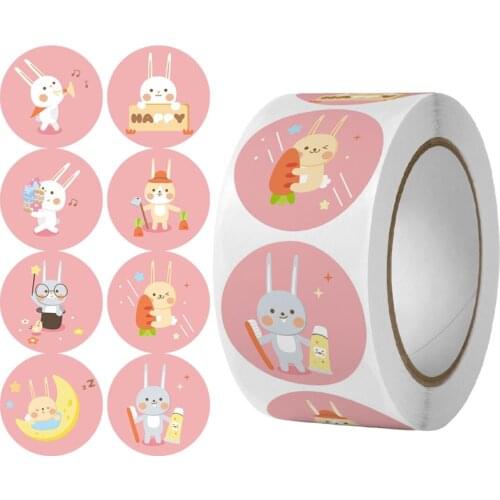 Kawaii Animal Cartoon Stickers 100-500 Pcs 1 Inch Pink Rabbit Pattern For Envelope Seal School Teacher Reward Children Sticker