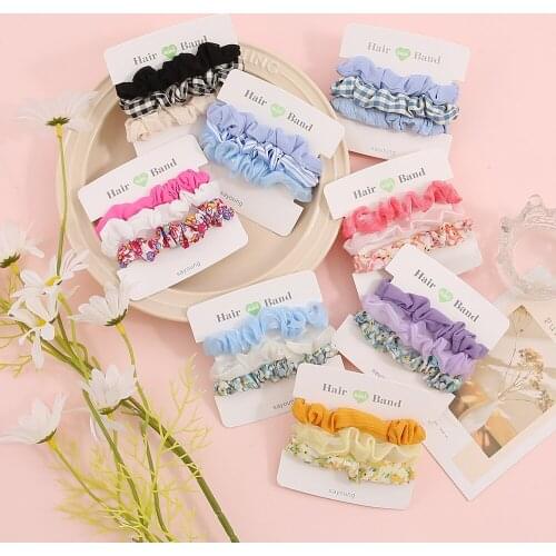 3PCS/Set Fashion Colorful Lace Scrunchies Set Elastic Hair Bands Ponytail Holder Hairband Rubber Band Hair Ties Hair Accessories