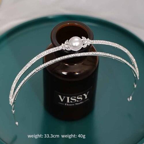 Bride Crown Wedding Hair Accessories Fashion Simple Bridal Tiaras Princess Diadem Pearls Rhinestone Headbands For Women FORSEVEN