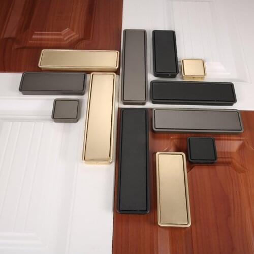 1set Invisible Handle Modern Hidden Pull Simple Style Knob Single Hole 96/128/160mm Alloy Black/golden Door Cabinet Drawer screw