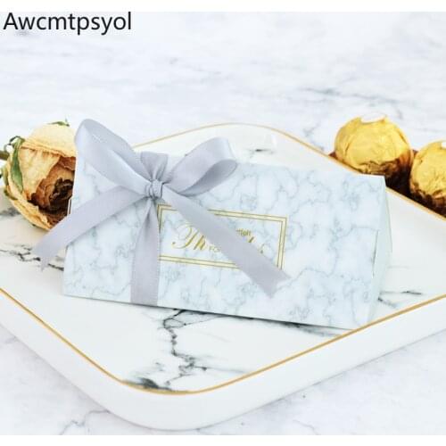 New Marble Wedding Gift Chocolate Boxes Paper Candy Box with Ribbon Sweet Package Wedding Decorations Baby Shower Party Supplies