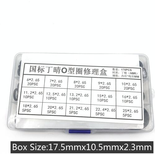 175pcs/Box Rubber O Ring Thickness 2.65mm Assortment Black O-Ring Seals Set Nitrile Washers High Quality For Car Gasket 15 Sizes