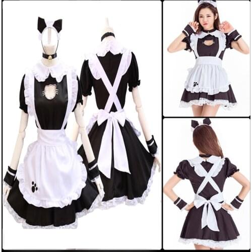 Sexy Black Cute Cat Lolita Maid Dress Costumes Cosplay Suit for Girls Woman Waitress Maid Party Stage Costumes Halloween Cloth