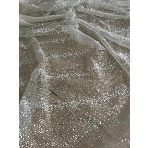 Special french glued glitter lace fabric top sale glitter beaded lace fabric J-988812 for bridal dress