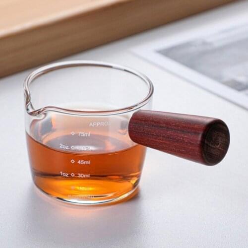 75ML Glass Measuring Heat Resistant Cup Milk Cup Espresso Coffee Cup Ounce Cup With Scale And Wooden Handle High Borosilicate