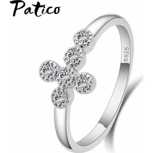 Rhinestone Finger Rings For Women Men 925 Sterling Silver Cross with Cubic Zirconia Jewelry Bague Prevent Allergy Anillos